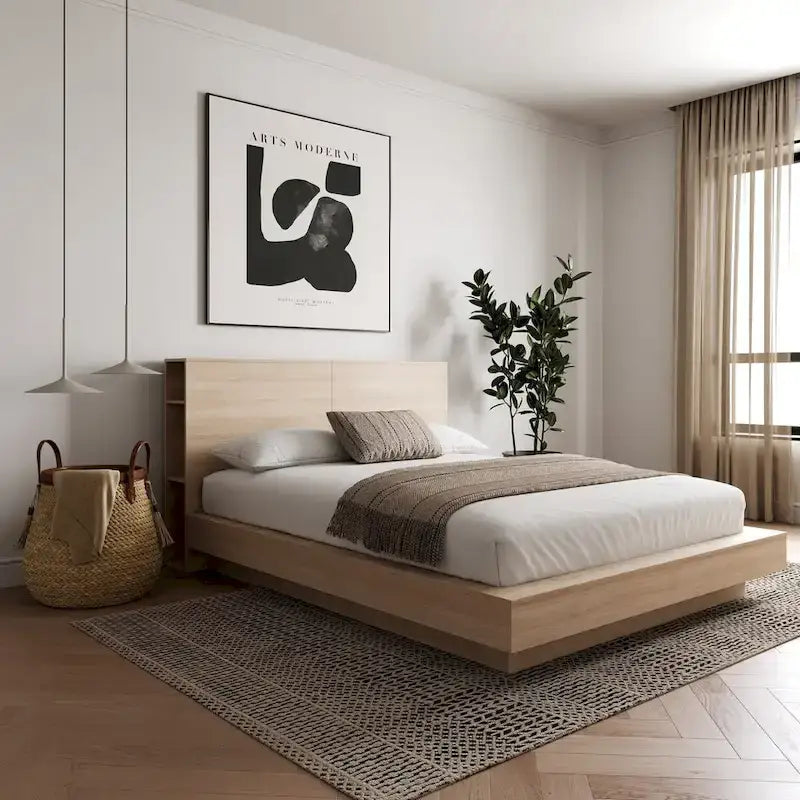 Platform Bed with Storage Headboard