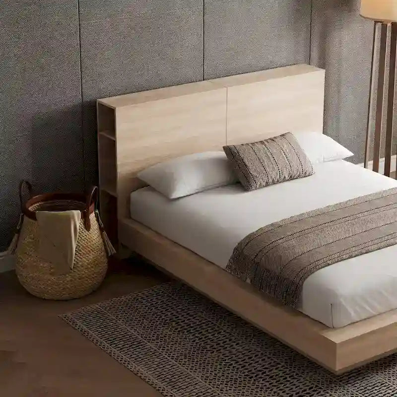 Platform Bed with Storage Headboard