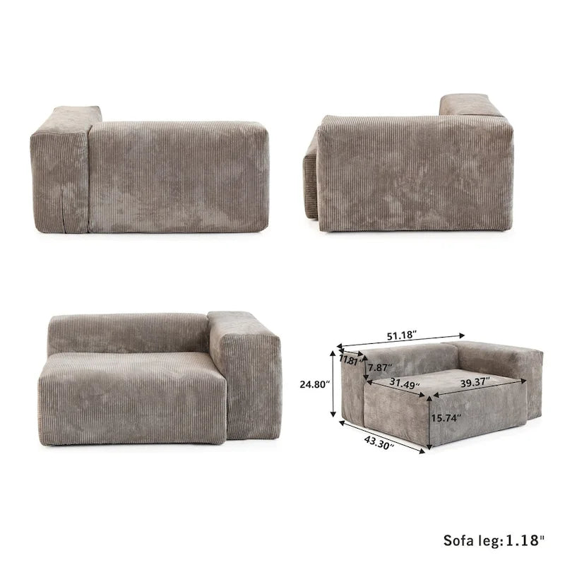 Comfy Corduroy Upholstered Deep Seat Sofa & Couch With Wood Legs and 4 Pillows
