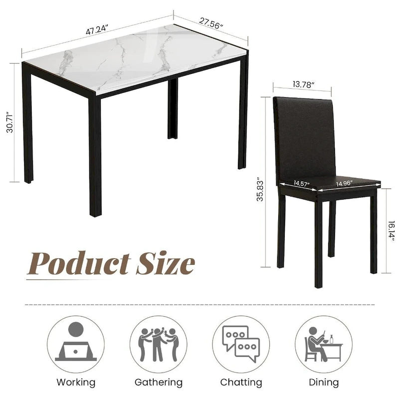 Mieres 5-Piece Dining Table Set with Faux Marble Top and 4 PU Leather Upholstery Chairs for Kitchen Dining Room