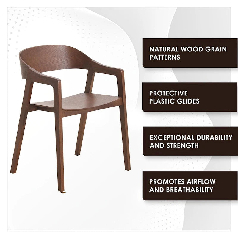 Modern Accent Dining Chairs with Arms in Oak Wood for Dining Room, Living Room and Kitchen