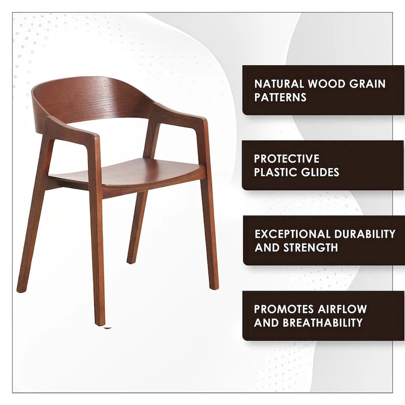Modern Accent Dining Chairs with Arms in Oak Wood for Dining Room, Living Room and Kitchen
