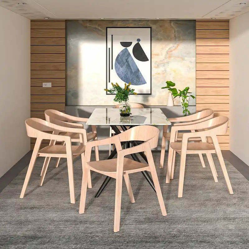 Modern Accent Dining Chairs with Arms in Oak Wood for Dining Room, Living Room and Kitchen