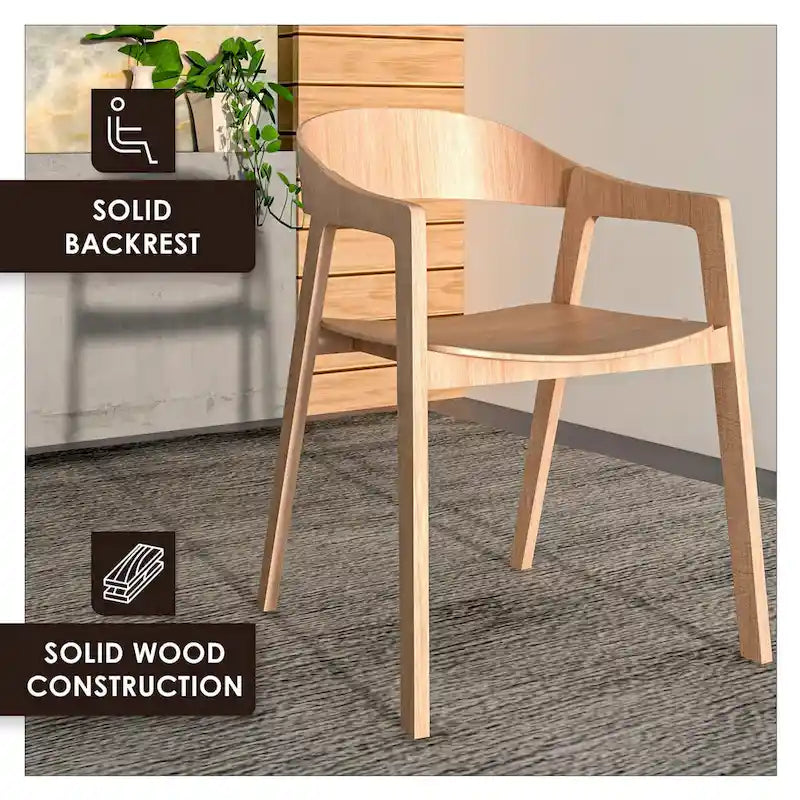 Modern Accent Dining Chairs with Arms in Oak Wood for Dining Room, Living Room and Kitchen