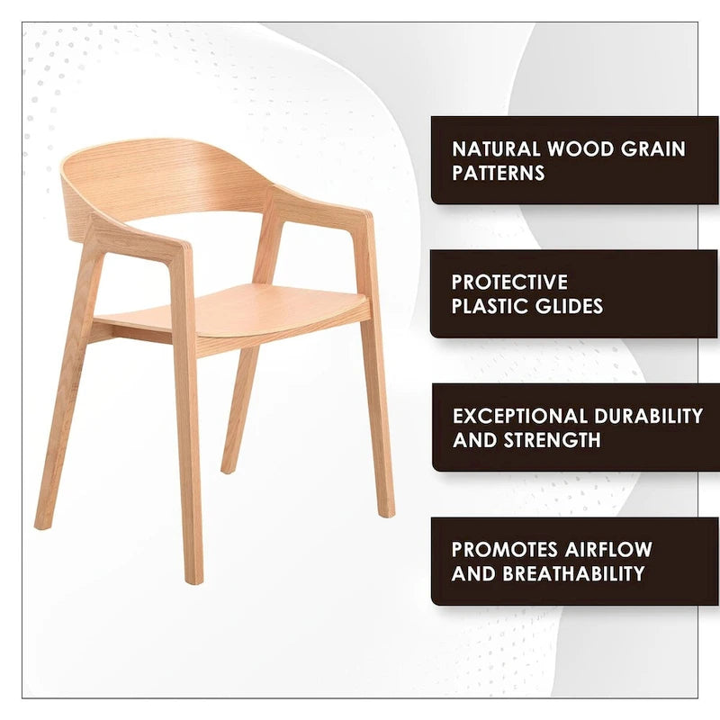 Modern Accent Dining Chairs with Arms in Oak Wood for Dining Room, Living Room and Kitchen