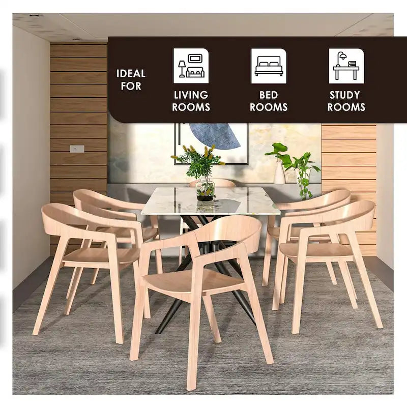Modern Accent Dining Chairs with Arms in Oak Wood for Dining Room, Living Room and Kitchen