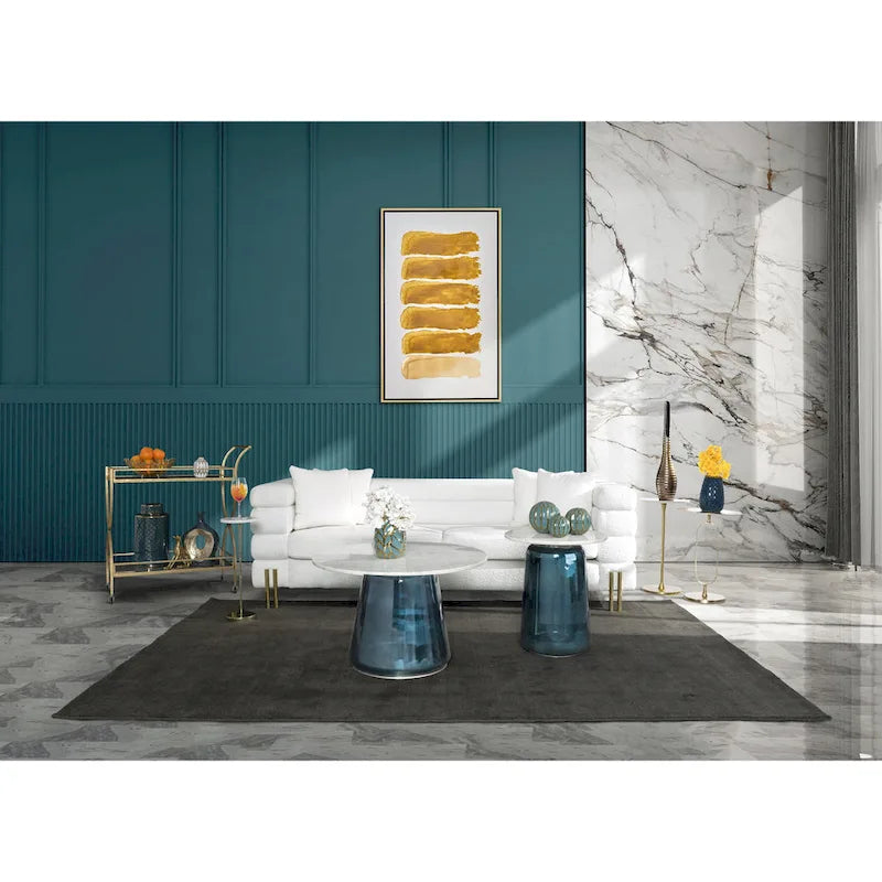 Gold and White 24H Round Drink Accent Table with Aluminum/Stone Construction for Elegant and Purposeful Living Space