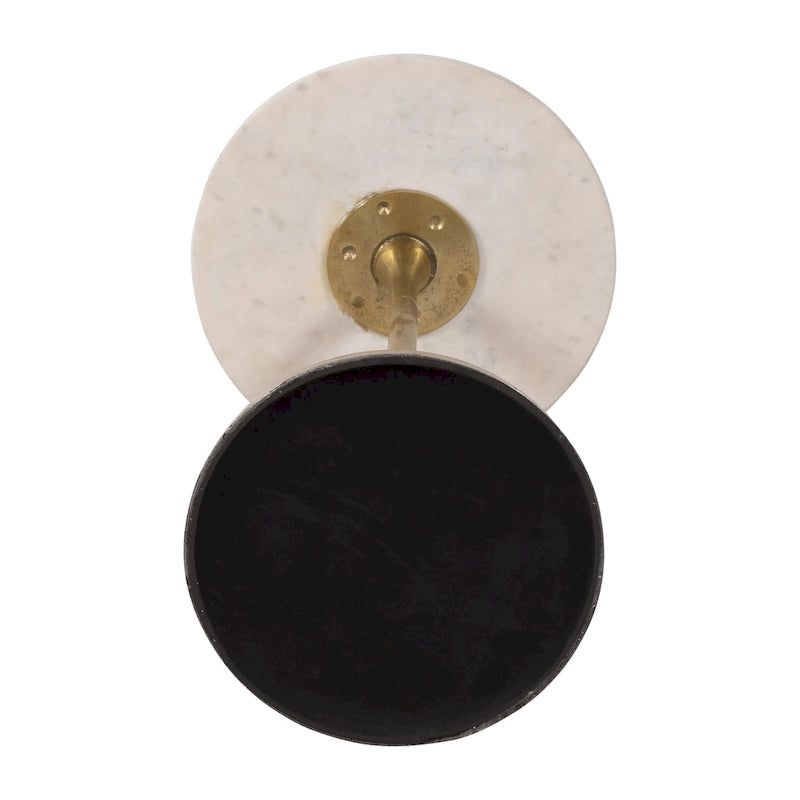 Gold and White 24H Round Drink Accent Table with Aluminum/Stone Construction for Elegant and Purposeful Living Space
