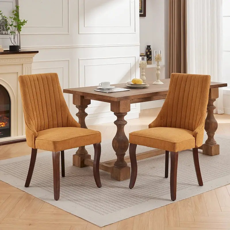 Rayon Cloth Flocking Linen Dining Chairs Channel Kitchen Dinner Chair Comfy Fabric Upholstered Accent Chair,Set of 2