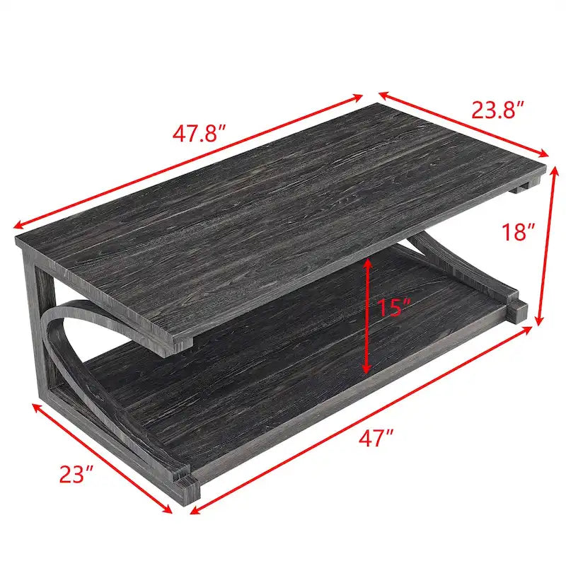 Unique Solid Wood Coffee Table with Storage Shelf